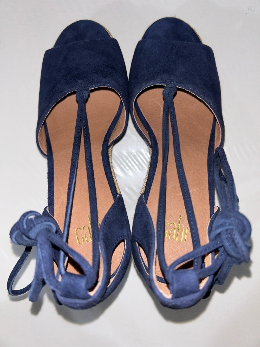 NWOB CAbi Isla Espadrille Navy Suede Wedge Sandals with Ankle Ties